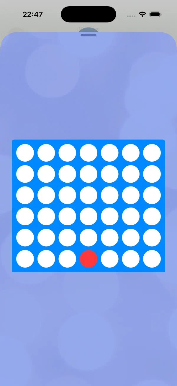 Join4 expanded inside Messages on iPhone, with the first red piece dropped into the board